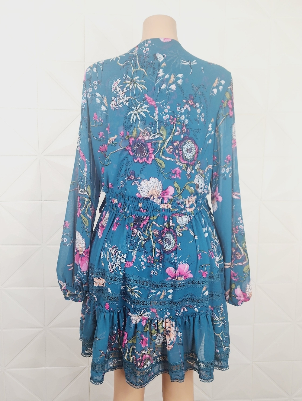 Free People Teal Dress with Pink Bird Print - Picture 6 of 6